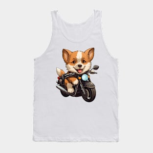 Cartoon Dog Rides Motorcycle to Fun Tank Top